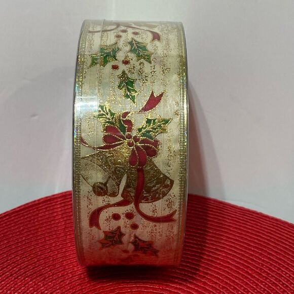 Members Mark Wired Ribbon Bells and Holly 55 yards NWT - Picture 4 of 6
